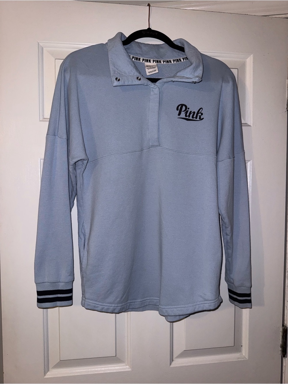 Victoria's Secret PINK Light Blue Women’s Sweatshirt with Pink logo front&back
